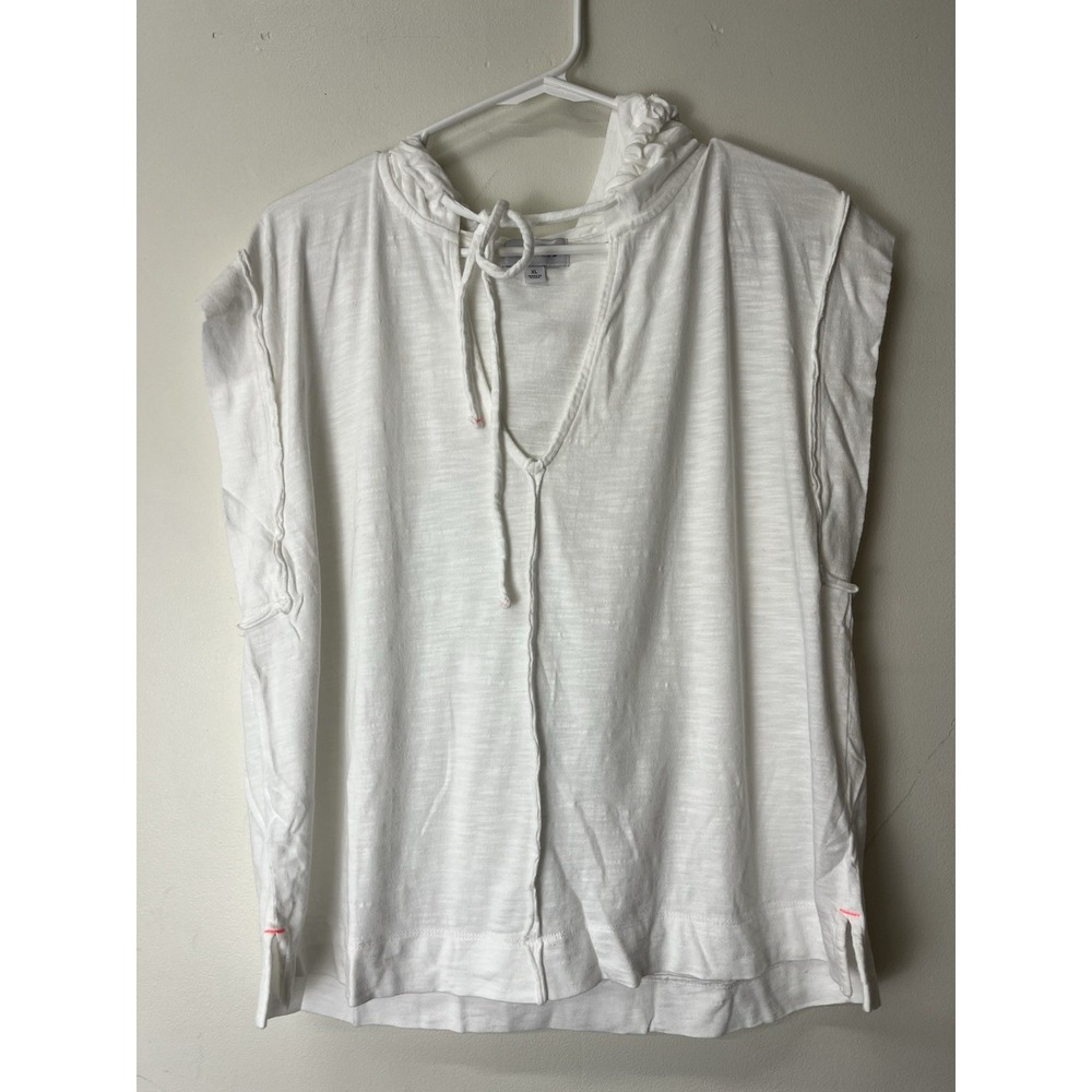 Evereve White Sleeveless Hooded Gauze Cotton Shirt Size XL